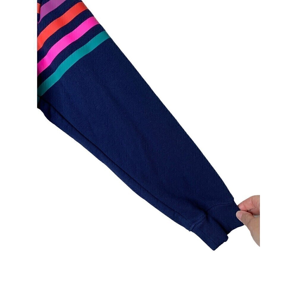 Lands End Serious Sweats Sweatshirt 90's Striped Womens Sz L 14/16 Retro Blue - Picture 5 of 9